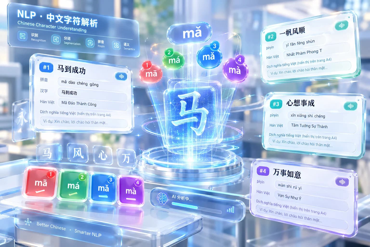 3D Mockup bóc tách Pinyin và âm Hán Việt tự động