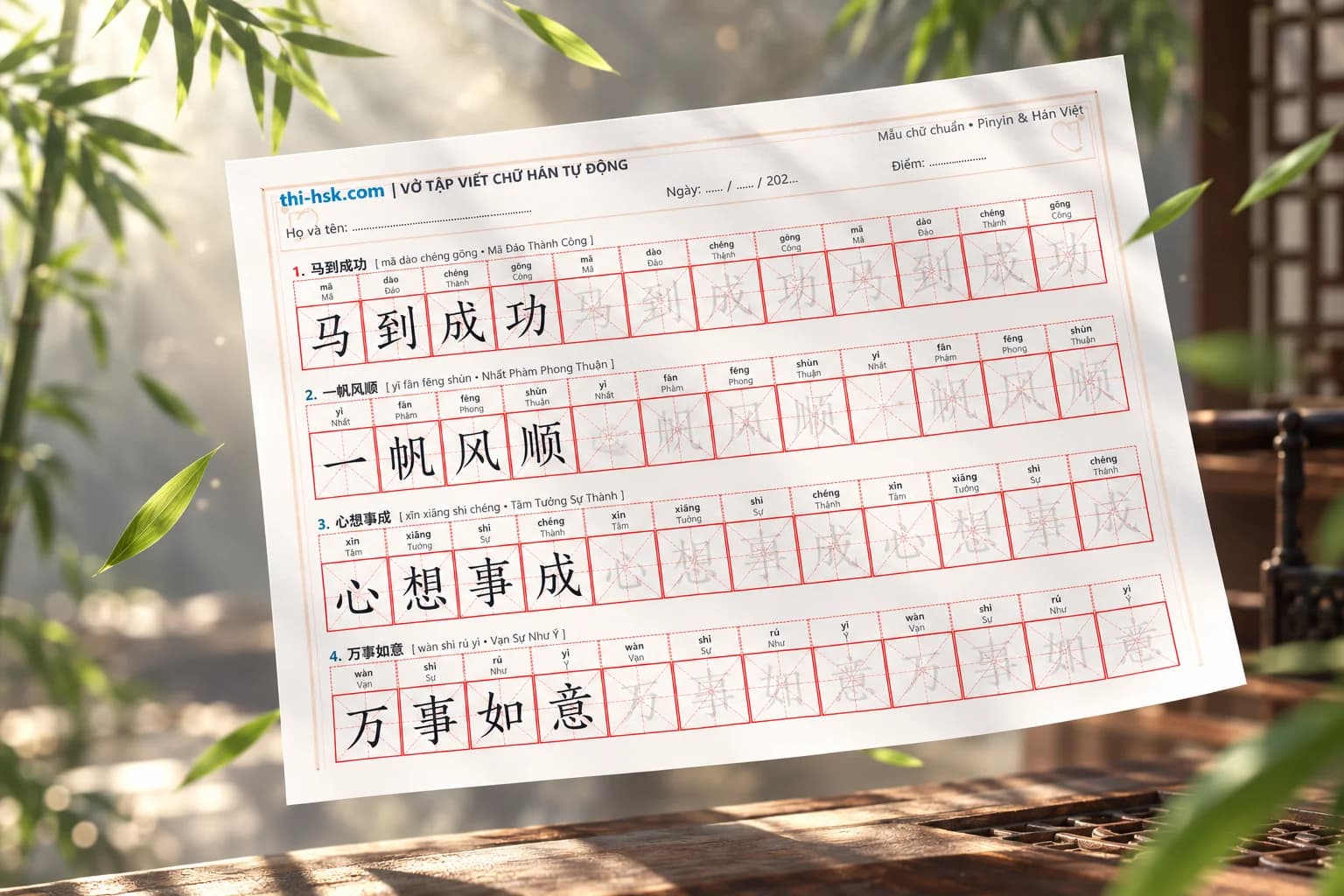 Trang in vở tập viết chữ Hán HSK